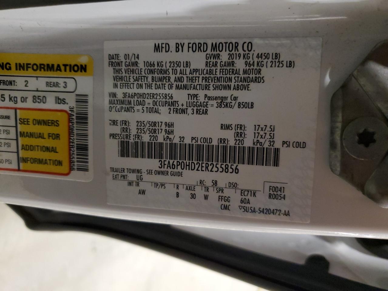 2014 Ford Fusion Se VIN: 3FA6P0HD2ER255856 Lot: 85780585