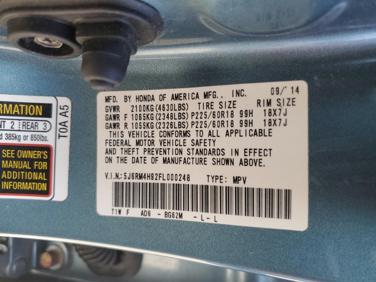 2015 Honda Cr-V Touring VIN: 5J6RM4H92FL000248 Lot: 84228355