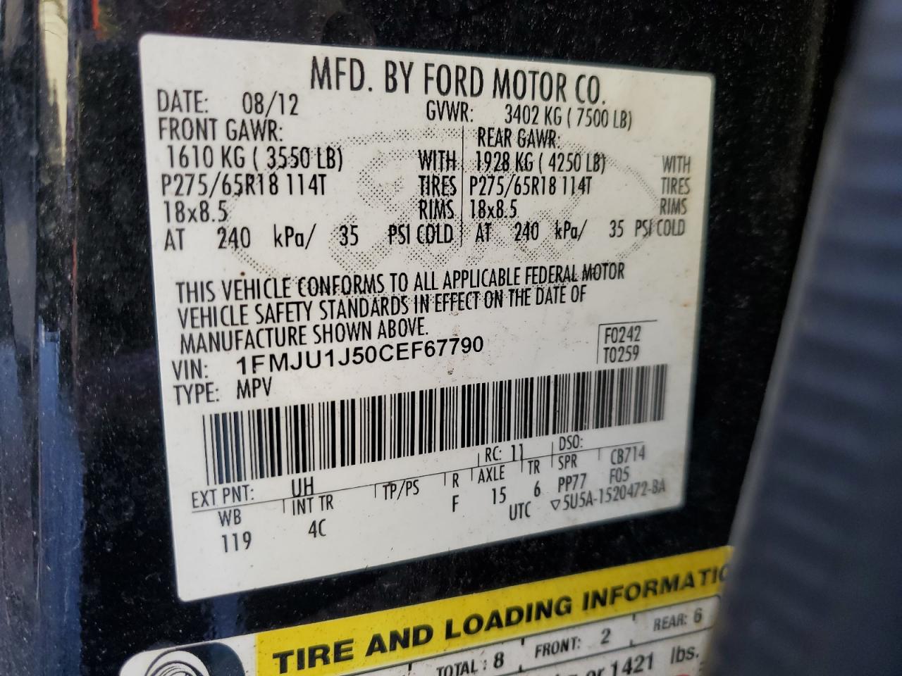 2012 Ford Expedition Xlt VIN: 1FMJU1J50CEF67790 Lot: 85698745