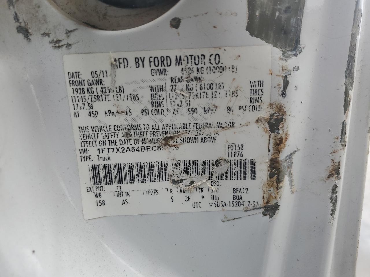 2011 Ford F250 Super Duty VIN: 1FT7X2A64BEC80519 Lot: 82255605