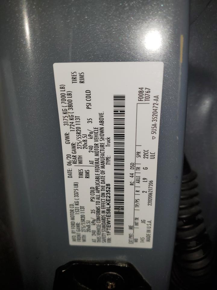 2020 Ford F150 Supercrew VIN: 1FTEW1E58LKE23528 Lot: 90838865