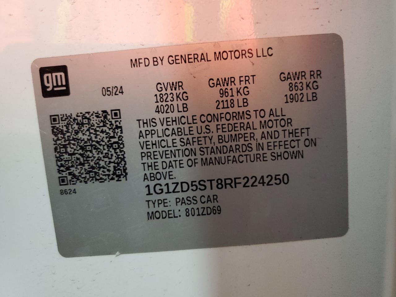 2024 Chevrolet Malibu Lt VIN: 1G1ZD5ST8RF224250 Lot: 82403525