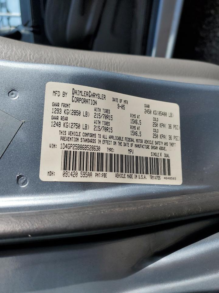 2006 Dodge Caravan Se VIN: 1D4GP25B86B528630 Lot: 85511985