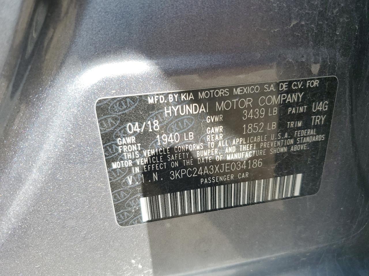 2018 Hyundai Accent Se VIN: 3KPC24A3XJE034186 Lot: 83805425