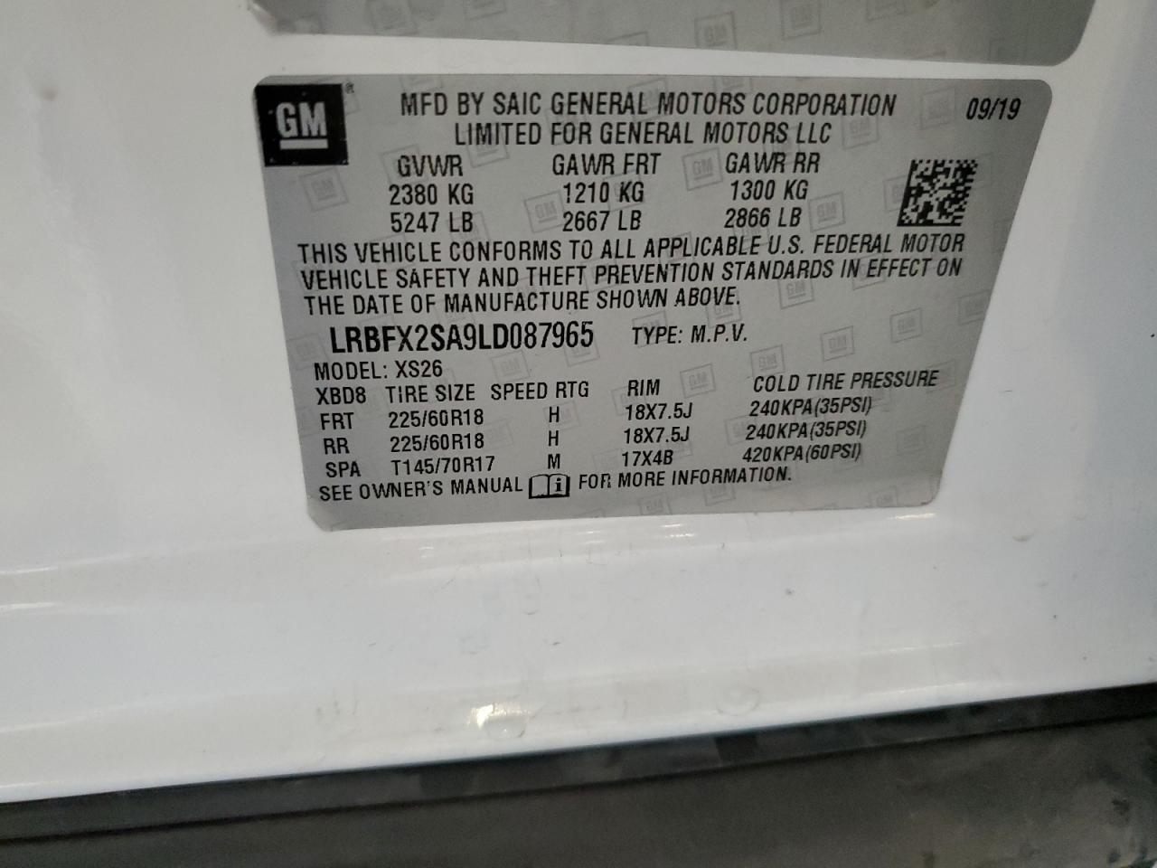 2020 Buick Envision Essence VIN: LRBFX2SA9LD087965 Lot: 82547015