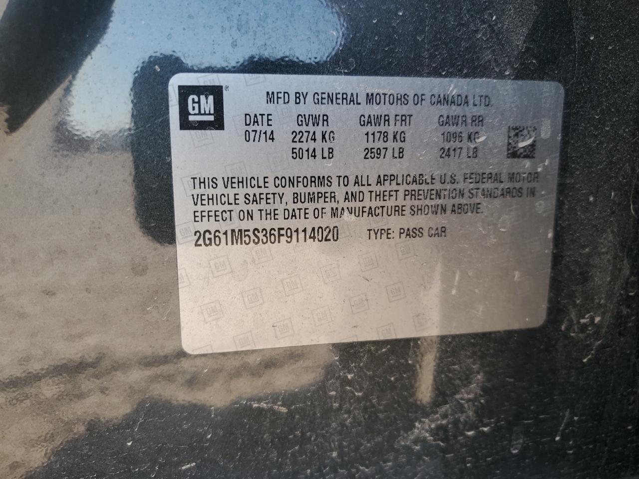 2015 Cadillac Xts Luxury Collection VIN: 2G61M5S36F9114020 Lot: 86815485