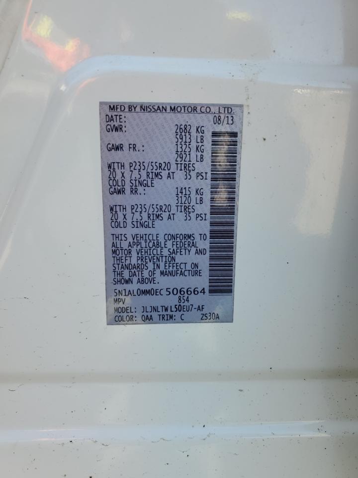 2014 Infiniti Qx60 VIN: 5N1AL0MM0EC506664 Lot: 84409275