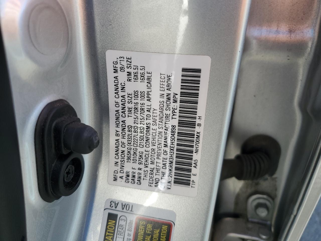 2014 Honda Cr-V Lx VIN: 2HKRM3H3XEH504898 Lot: 87301585