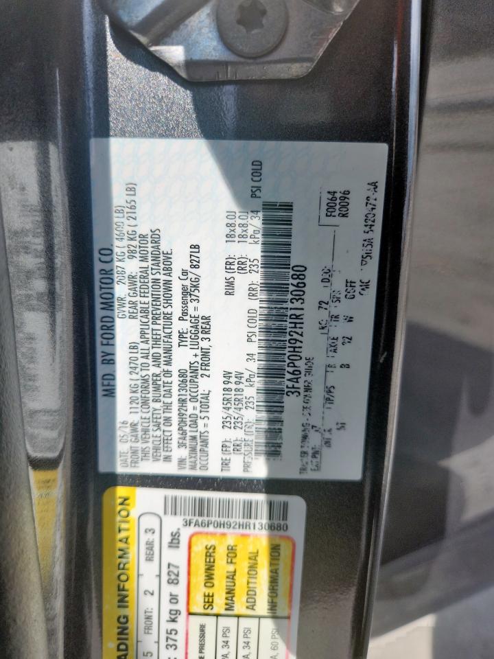 2017 Ford Fusion Se VIN: 3FA6P0H92HR130680 Lot: 85563725