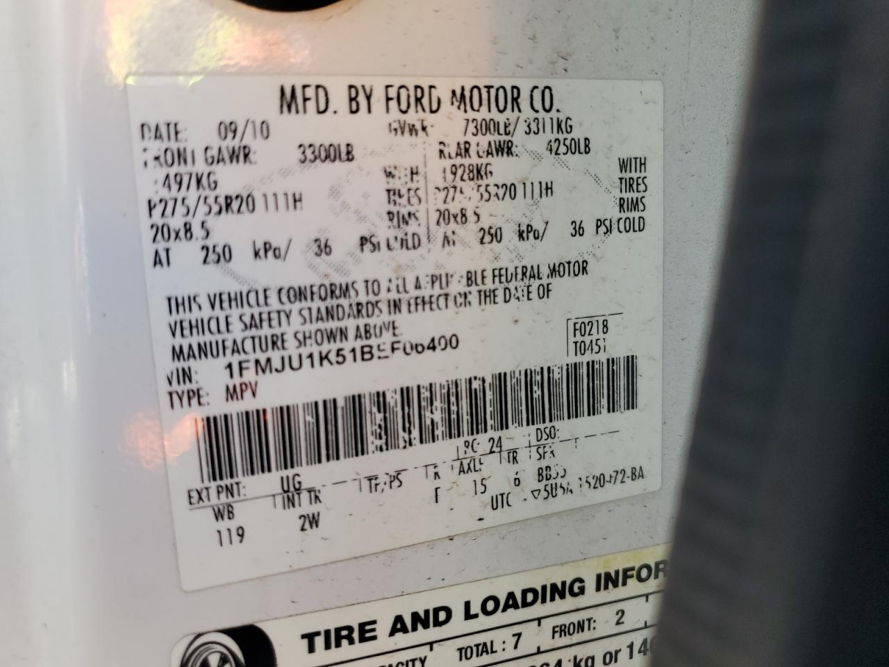 2011 Ford Expedition Limited VIN: 1FMJU1K51BEF06400 Lot: 90129775