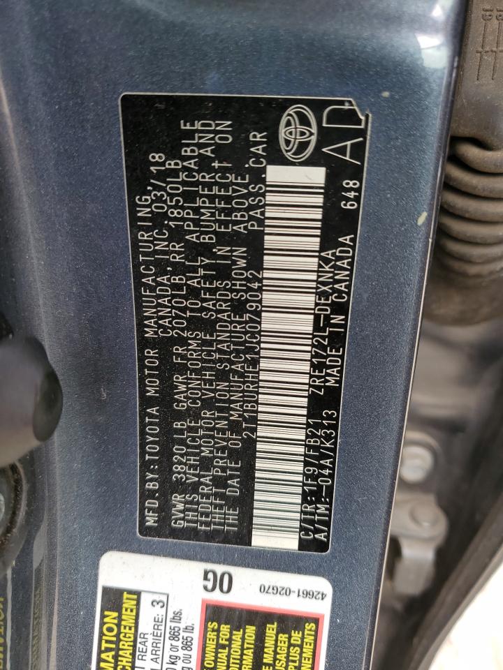 2018 Toyota Corolla L VIN: 2T1BURHE1JC079042 Lot: 85684165