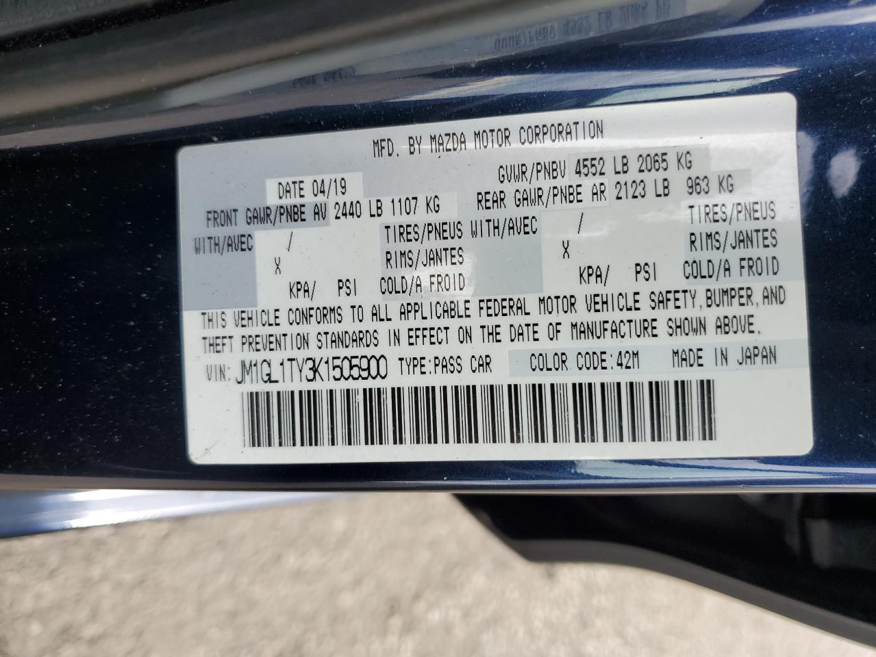 2019 Mazda 6 Grand Touring VIN: JM1GL1TY3K1505900 Lot: 86196695