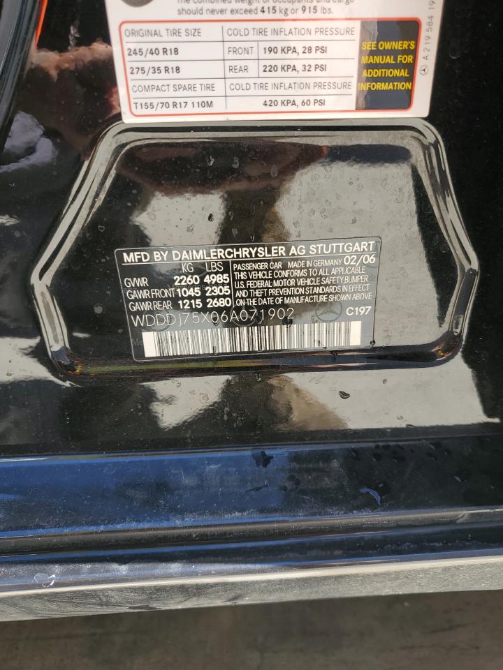 2006 Mercedes-Benz Cls 500C VIN: WDDDJ75X06A071902 Lot: 84440955