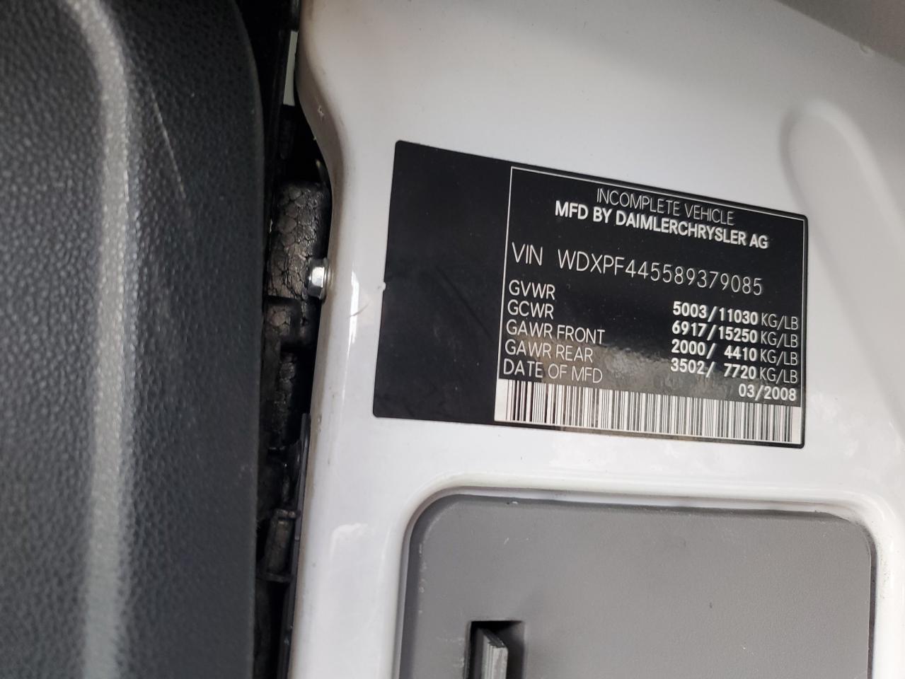 2008 Dodge Sprinter 3500 VIN: WDXPF445589379085 Lot: 86685255