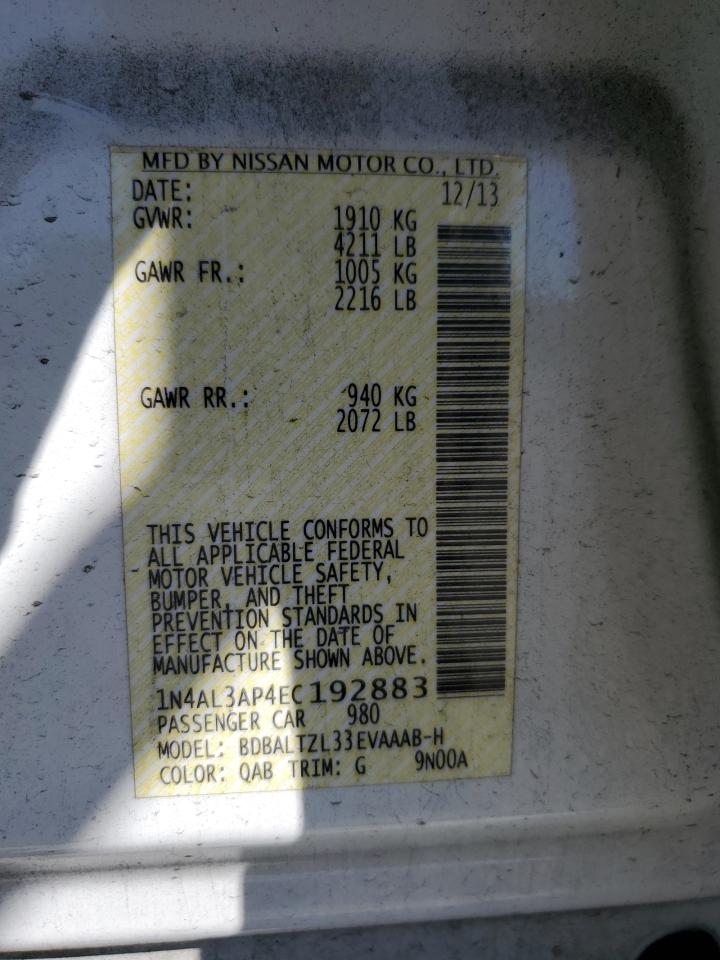 2014 Nissan Altima 2.5 VIN: 1N4AL3AP4EC192883 Lot: 85559855