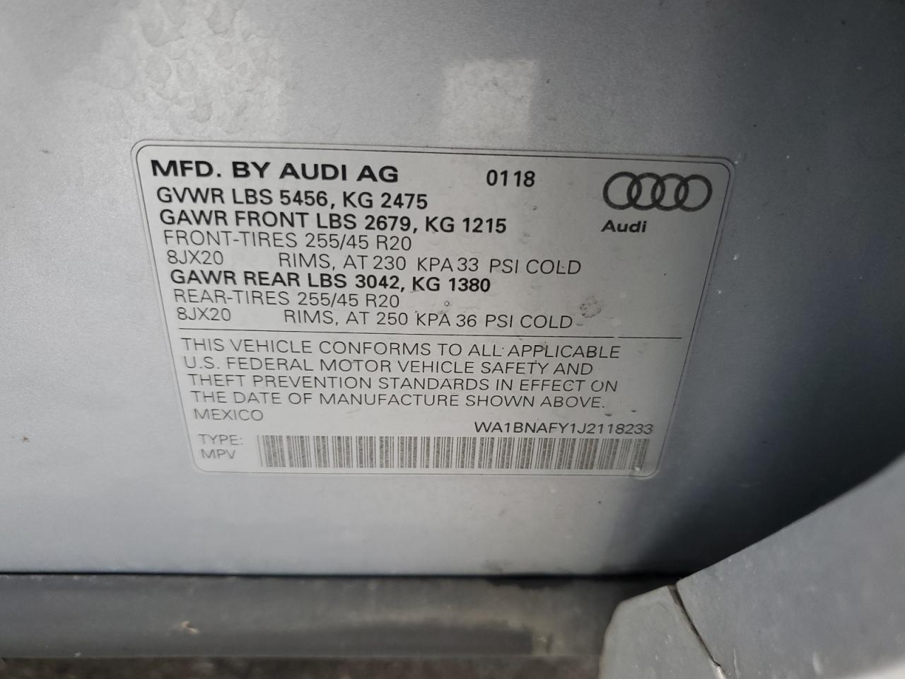 2018 Audi Q5 Premium Plus VIN: WA1BNAFY1J2118233 Lot: 85677965