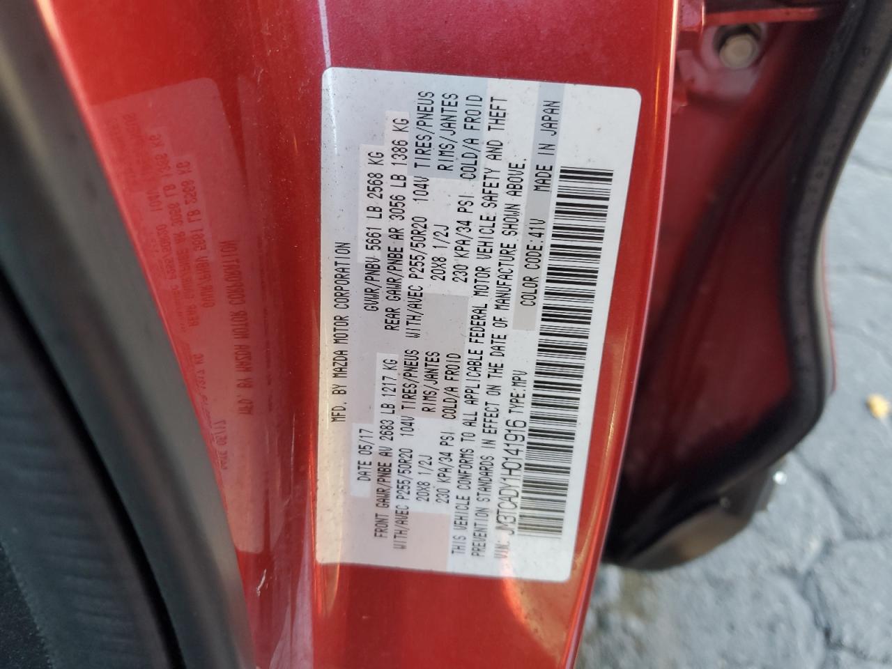 2017 Mazda Cx-9 Grand Touring VIN: JM3TCADY1H0141916 Lot: 86261545