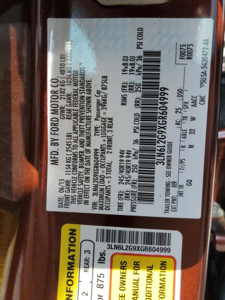 2016 Lincoln Mkz VIN: 3LN6L2G9XGR604999 Lot: 85304005