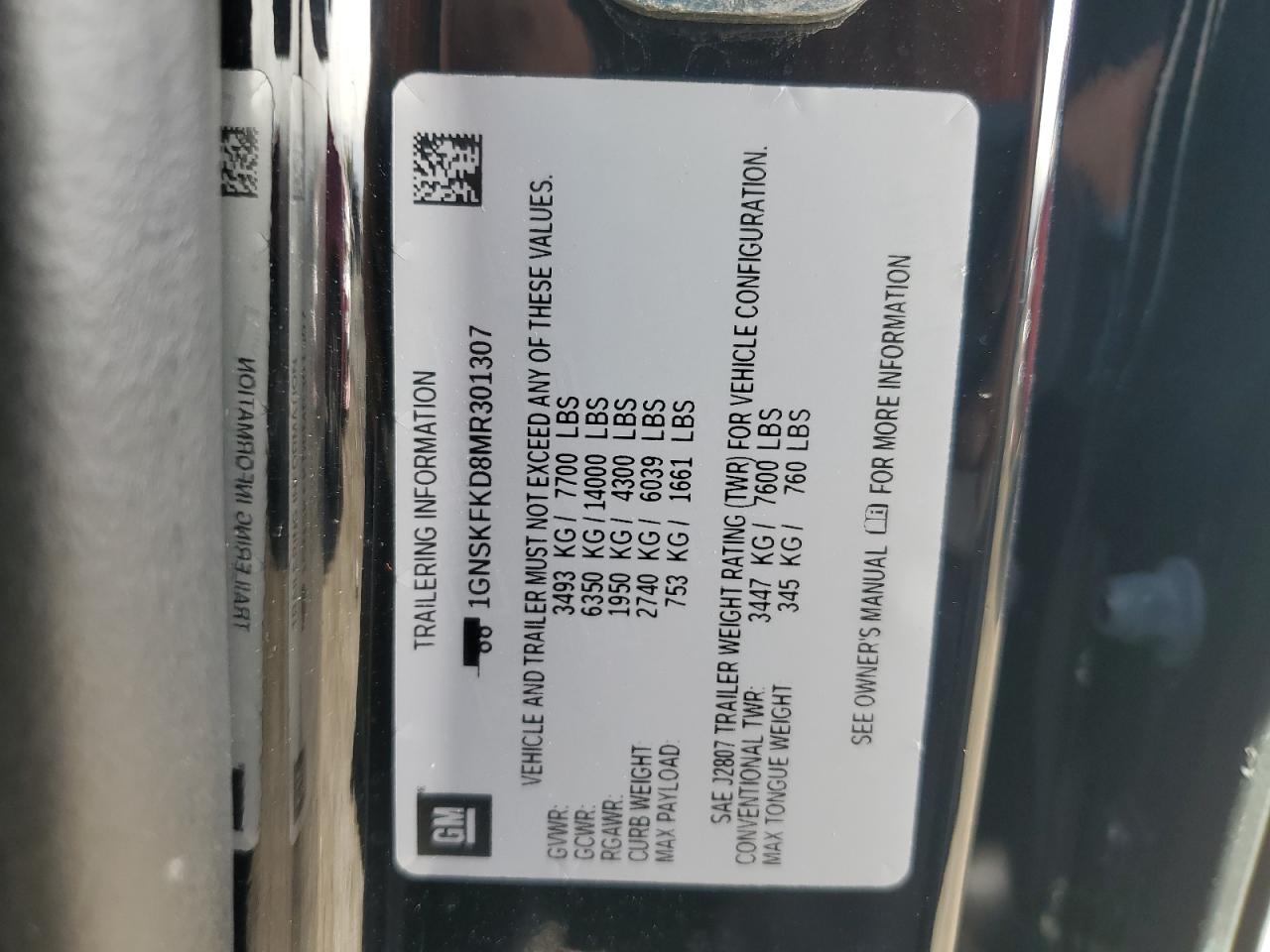 2021 Chevrolet Suburban K1500 Premier VIN: 1GNSKFKD8MR301307 Lot: 90819155