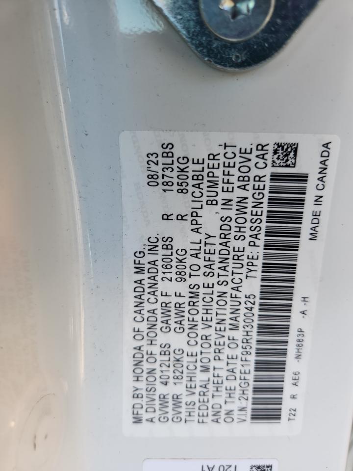 2024 Honda Civic Touring VIN: 2HGFE1F95RH300425 Lot: 82265595
