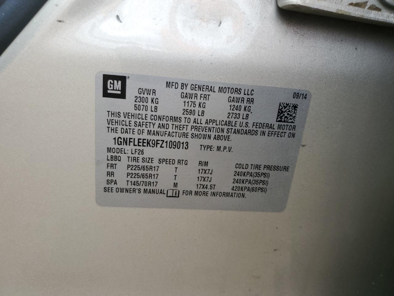 2015 Chevrolet Equinox Ls VIN: 1GNFLEEK9FZ109013 Lot: 85693035