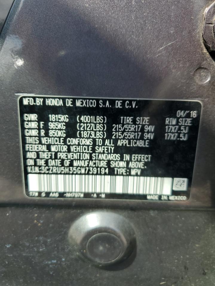 2016 Honda Hr-V Lx VIN: 3CZRU5H35GM739194 Lot: 86108105