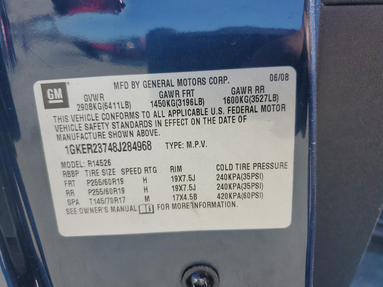 2008 GMC Acadia Slt-1 VIN: 1GKER23748J284968 Lot: 82380975