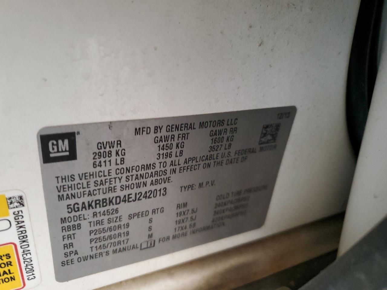 2014 Buick Enclave VIN: 5GAKRBKD4EJ242013 Lot: 82305945