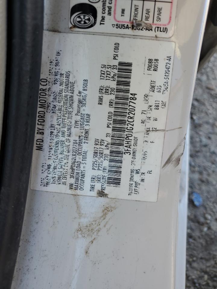 2012 Ford Fusion Sel VIN: 3FAHP0JG2CR207784 Lot: 90847565