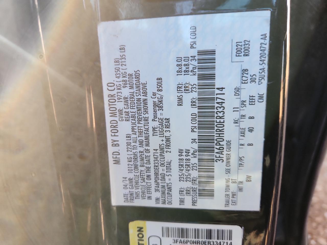 2014 Ford Fusion Se VIN: 3FA6P0HR0ER334714 Lot: 85194705