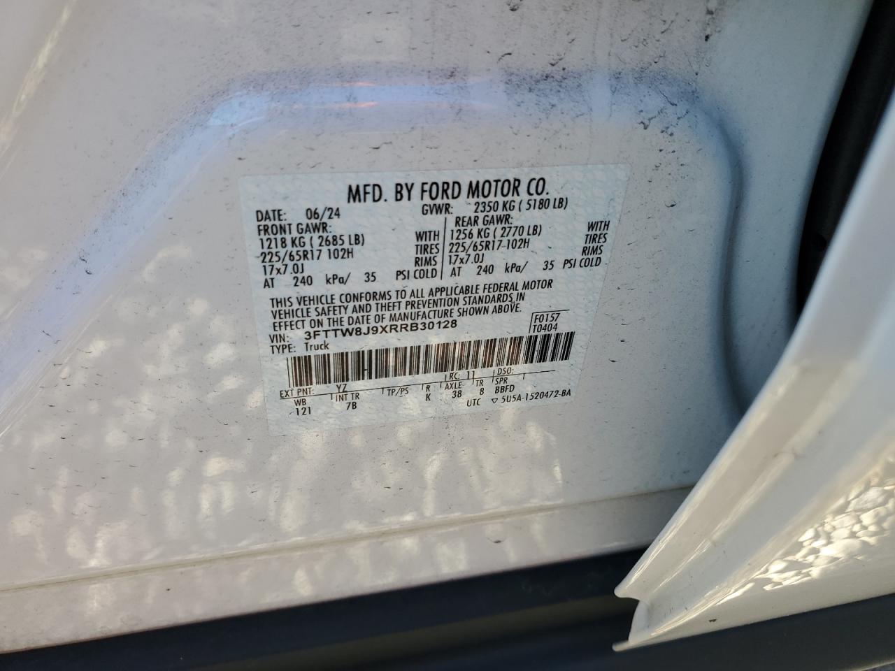 2024 Ford Maverick Xlt VIN: 3FTTW8J9XRRB30128 Lot: 83946905