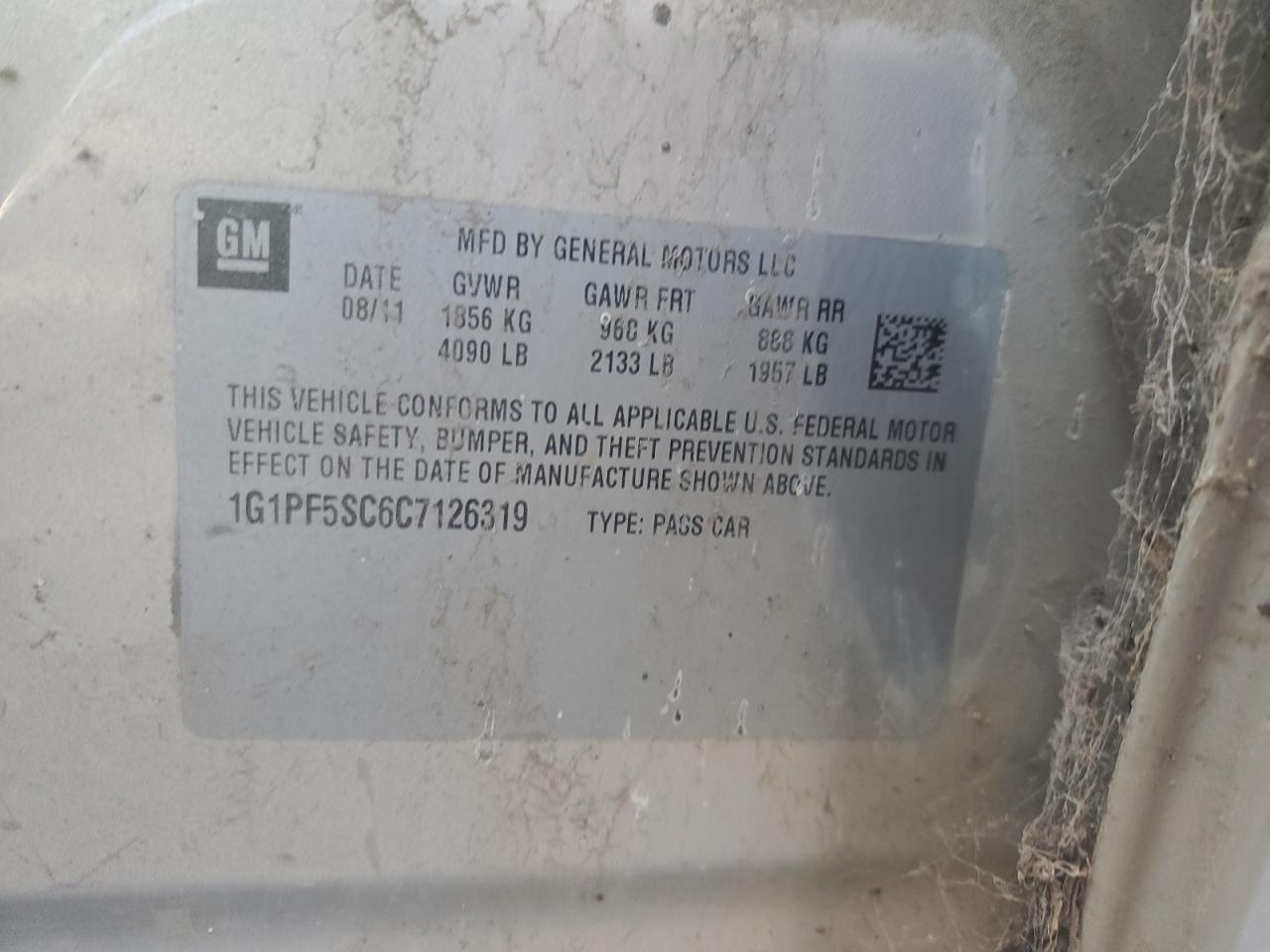 2012 Chevrolet Cruze Lt VIN: 1G1PF5SC6C7126319 Lot: 86235525