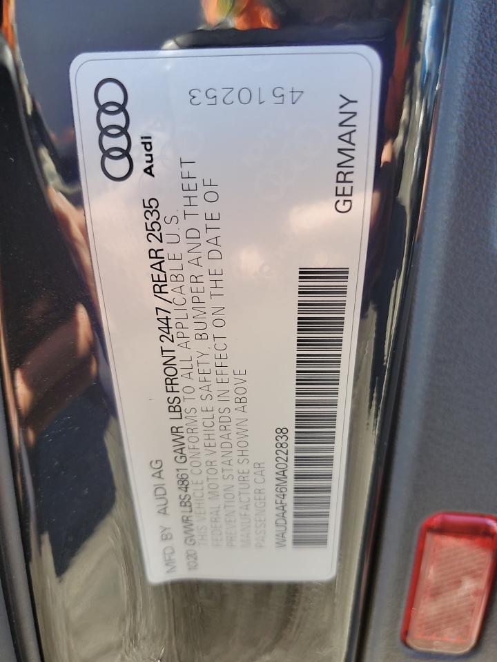 2021 Audi A4 Premium 45 VIN: WAUDAAF46MA022838 Lot: 84587265