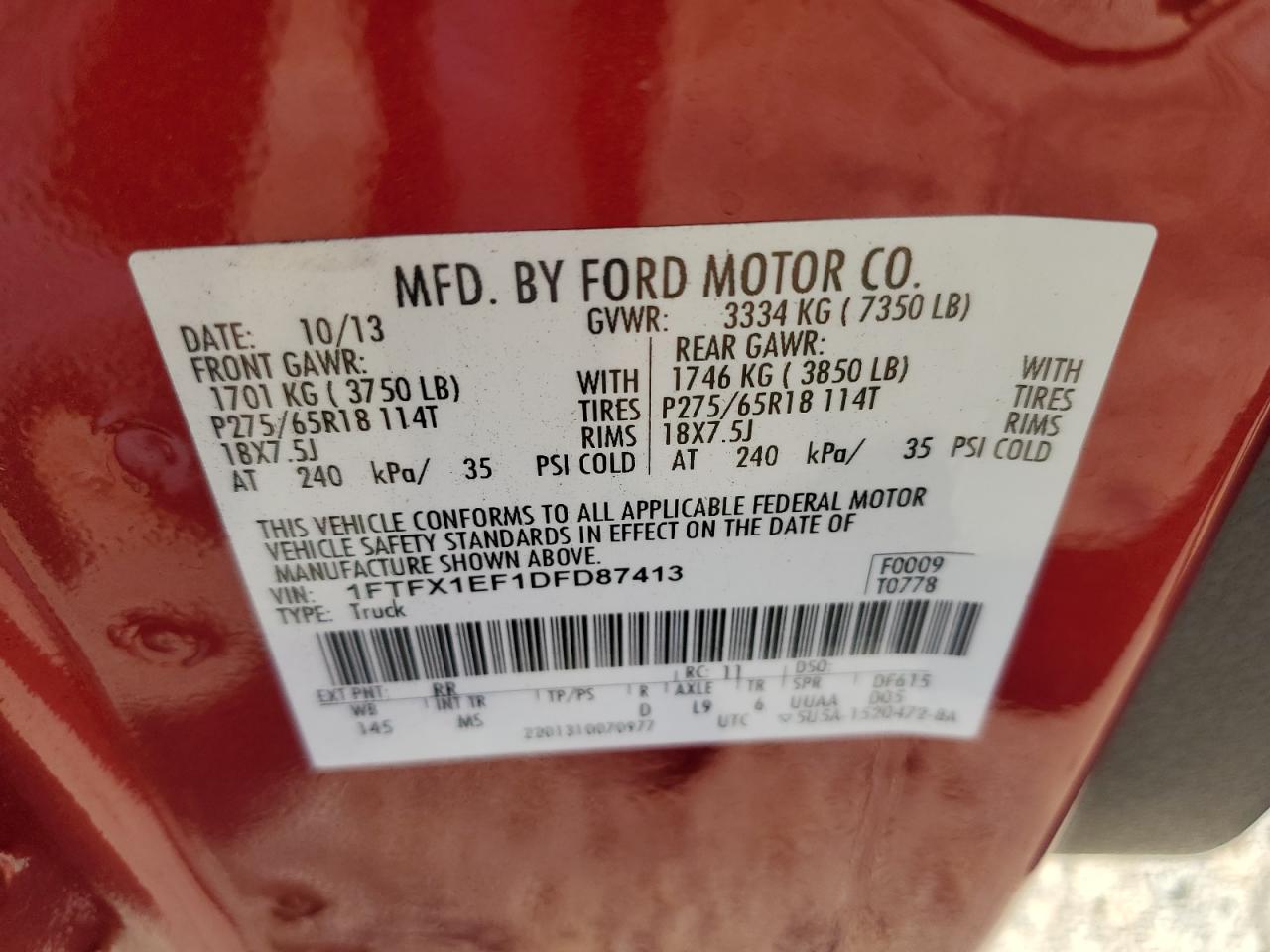 2013 Ford F150 Super Cab VIN: 1FTFX1EF1DFD87413 Lot: 81730685