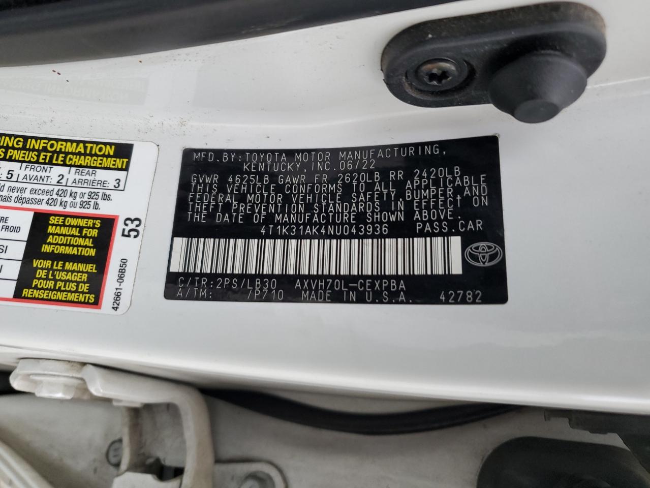 2022 Toyota Camry Xse VIN: 4T1K31AK4NU043936 Lot: 86319575