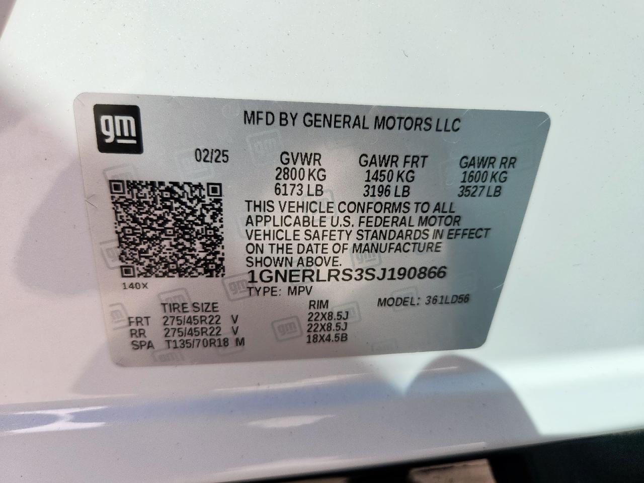 2025 Chevrolet Traverse Rs VIN: 1GNERLRS3SJ190866 Lot: 85377345