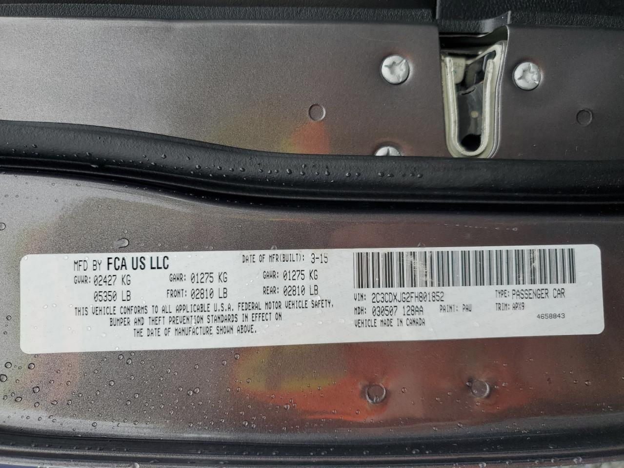 2015 Dodge Charger Sxt VIN: 2C3CDXJG2FH801852 Lot: 85644455