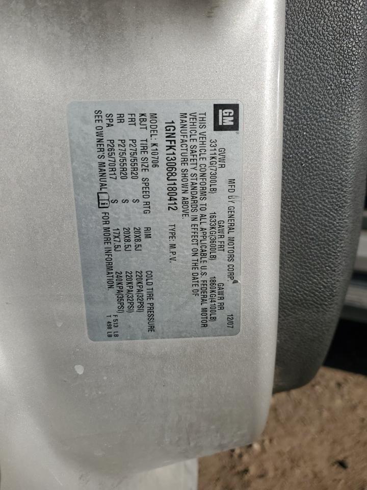 2008 Chevrolet Tahoe K1500 VIN: 1GNFK13068J180412 Lot: 85831105