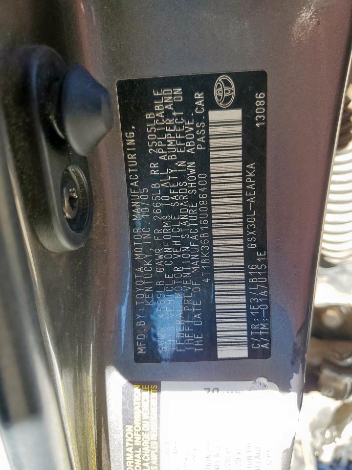 2006 Toyota Avalon Xl VIN: 4T1BK36B16U086400 Lot: 90381425