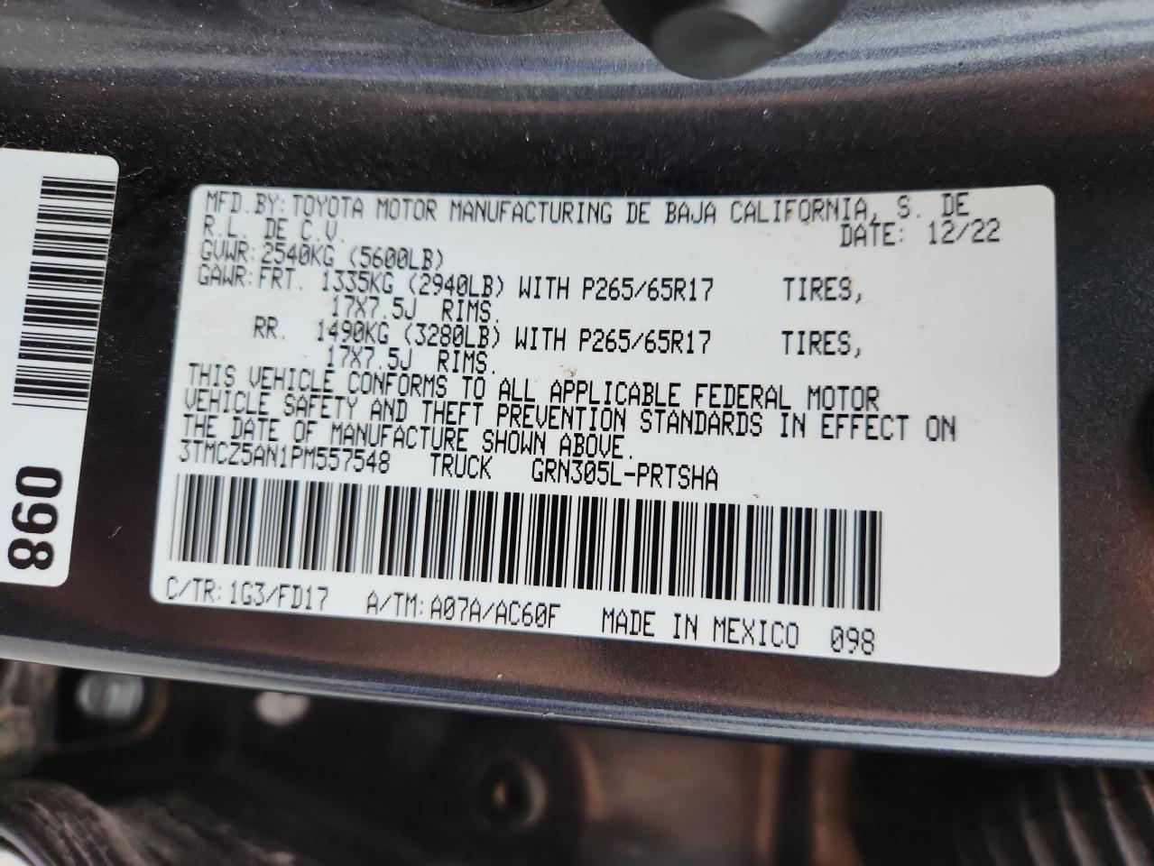 2023 Toyota Tacoma Double Cab VIN: 3TMCZ5AN1PM557548 Lot: 82419795