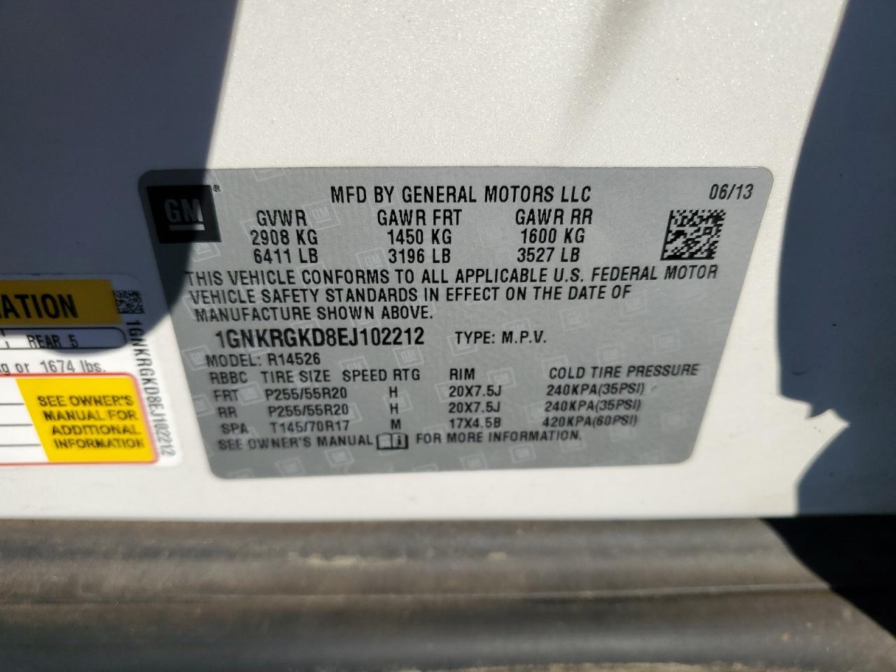 2014 Chevrolet Traverse Lt VIN: 1GNKRGKD8EJ102212 Lot: 90332575