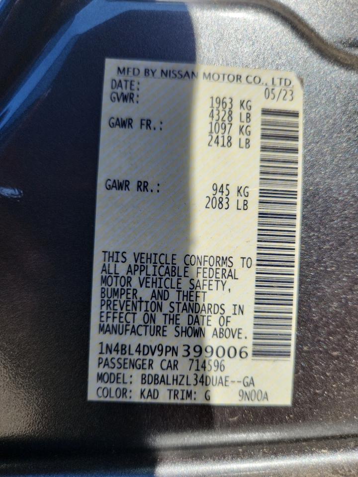 2023 Nissan Altima Sv VIN: 1N4BL4DV9PN399006 Lot: 85763825