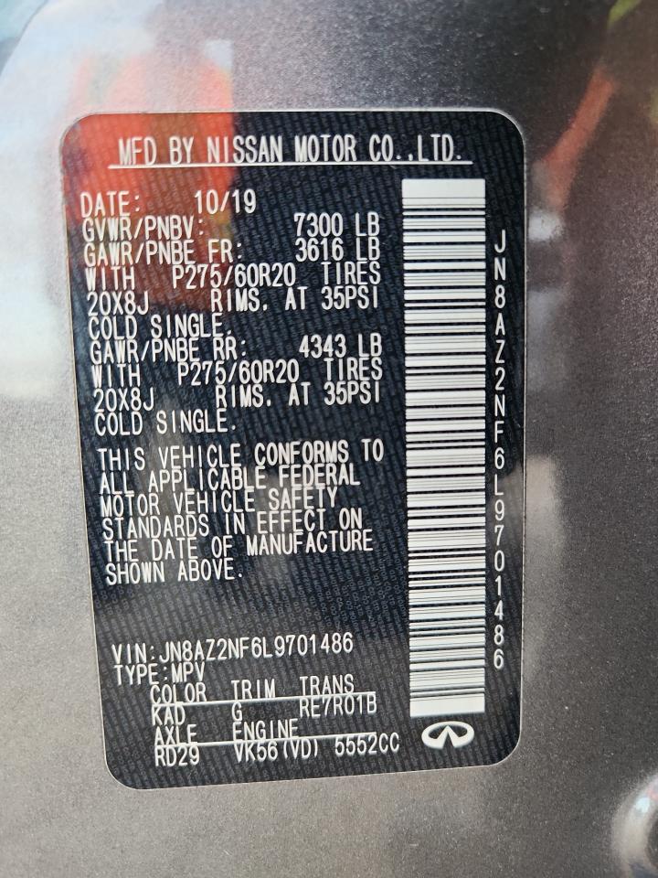 2020 Infiniti Qx80 Luxe VIN: JN8AZ2NF6L9701486 Lot: 87410765