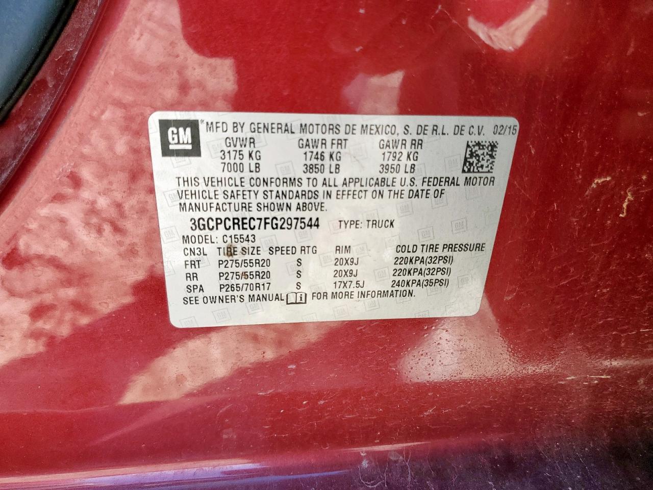 2015 Chevrolet Silverado C1500 Lt VIN: 3GCPCREC7FG297544 Lot: 82291355