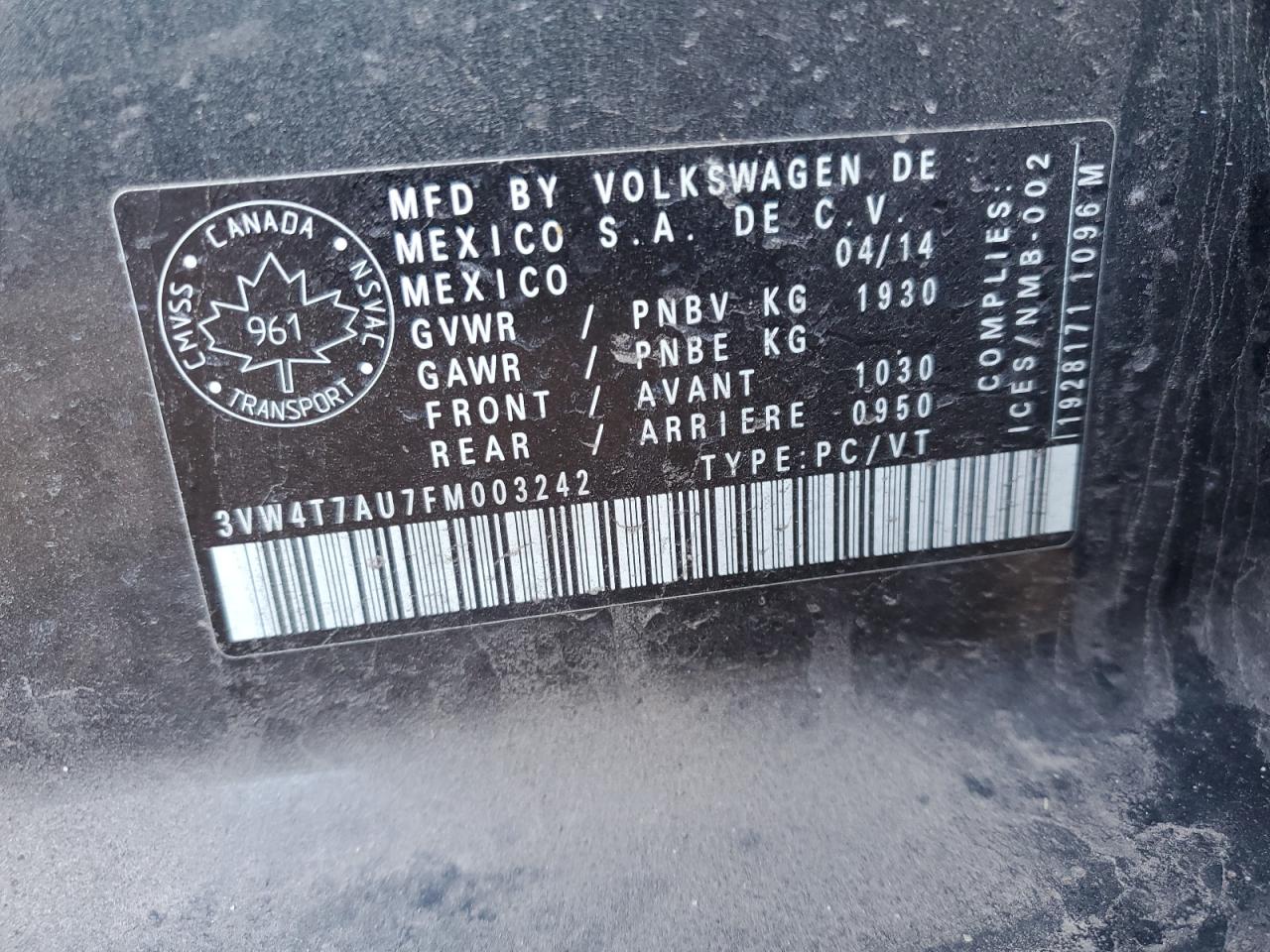 2015 Volkswagen Gti VIN: 3VW4T7AU7FM003242 Lot: 85337765