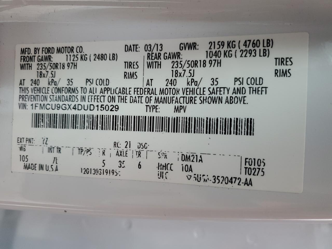 2013 Ford Escape Se VIN: 1FMCU9GX4DUD15029 Lot: 90637405