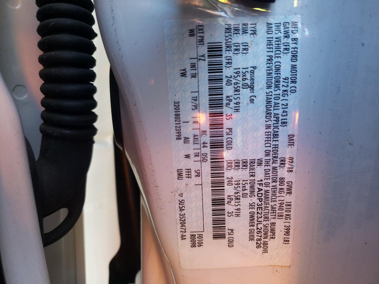 2018 Ford Focus S VIN: 1FADP3E23JL267826 Lot: 85917845