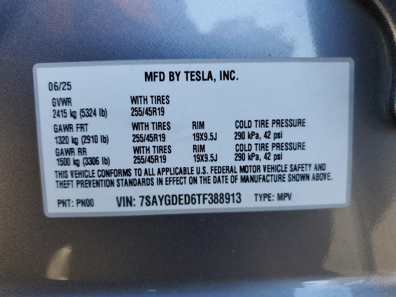 2026 Tesla Model Y VIN: 7SAYGDED6TF388913 Lot: 86661455