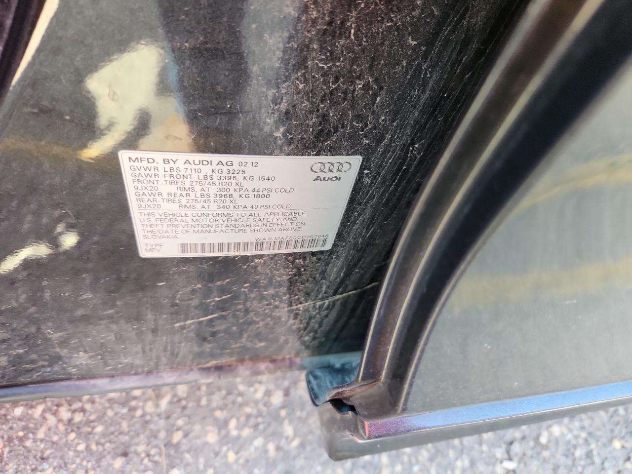 2012 Audi Q7 Premium Plus VIN: WA1LMAFE0CD007046 Lot: 81406455