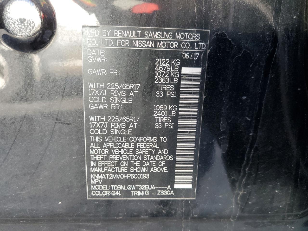 2017 Nissan Rogue S VIN: KNMAT2MV0HP600193 Lot: 87392255